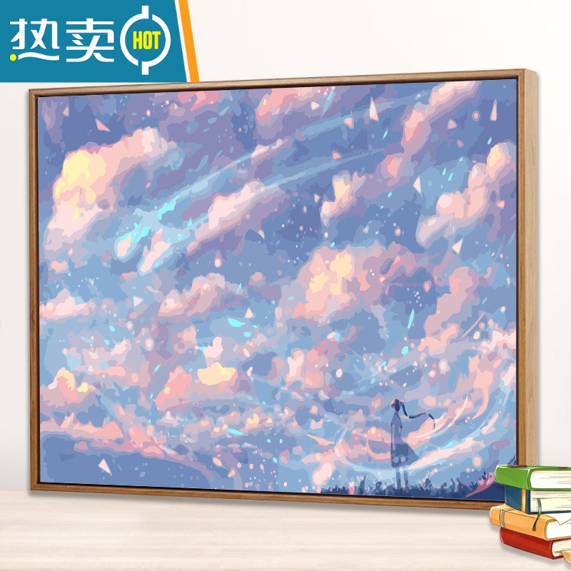 敬平数字油画diy填充油彩画减压手工人物动漫客厅装饰画创意涂鸦绘画装饰画 A596 双套颜料+双份画笔+顺丰包邮50*65绷好内框