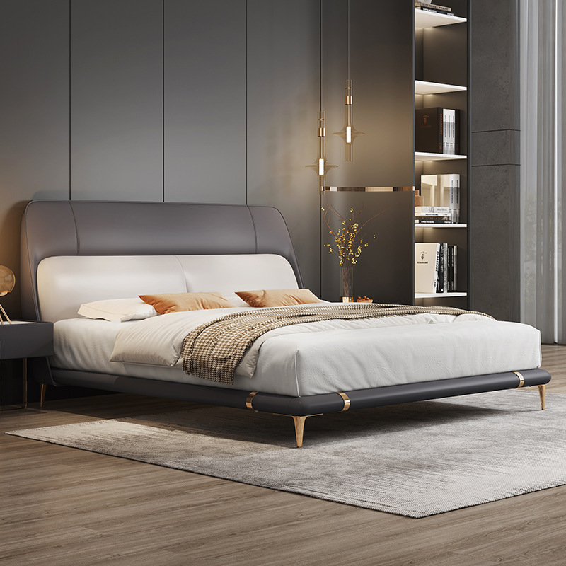 抖鹰 意式轻奢极简真皮床现代简约设计师样板间双人床主卧婚床