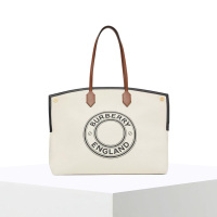 预订 BURBERRY 博柏利 女包 Society – 徽标图案棉质帆布赛尔迪托特包 单肩包 手提包8032162