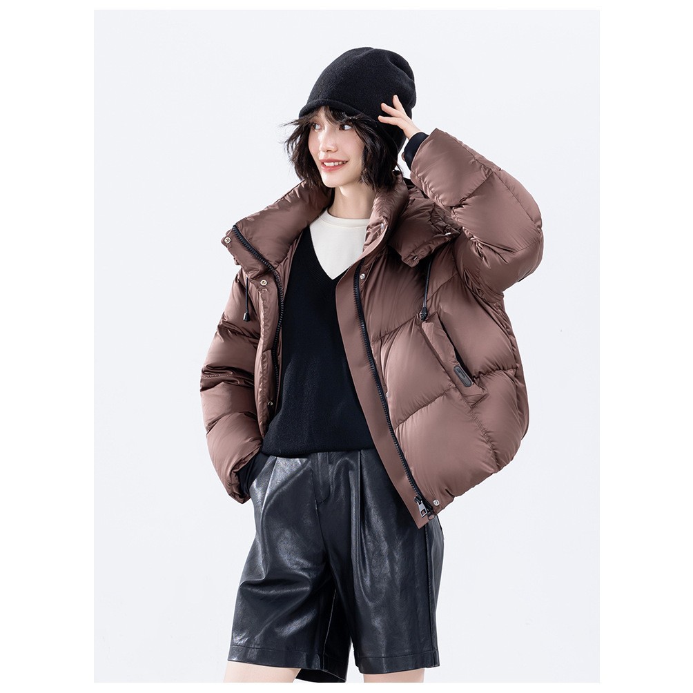 2025年冬季新款女韩版短款连帽羽绒棉服外套休闲宽松加厚棉袄棉衣 咖色 M（推荐105-125斤）