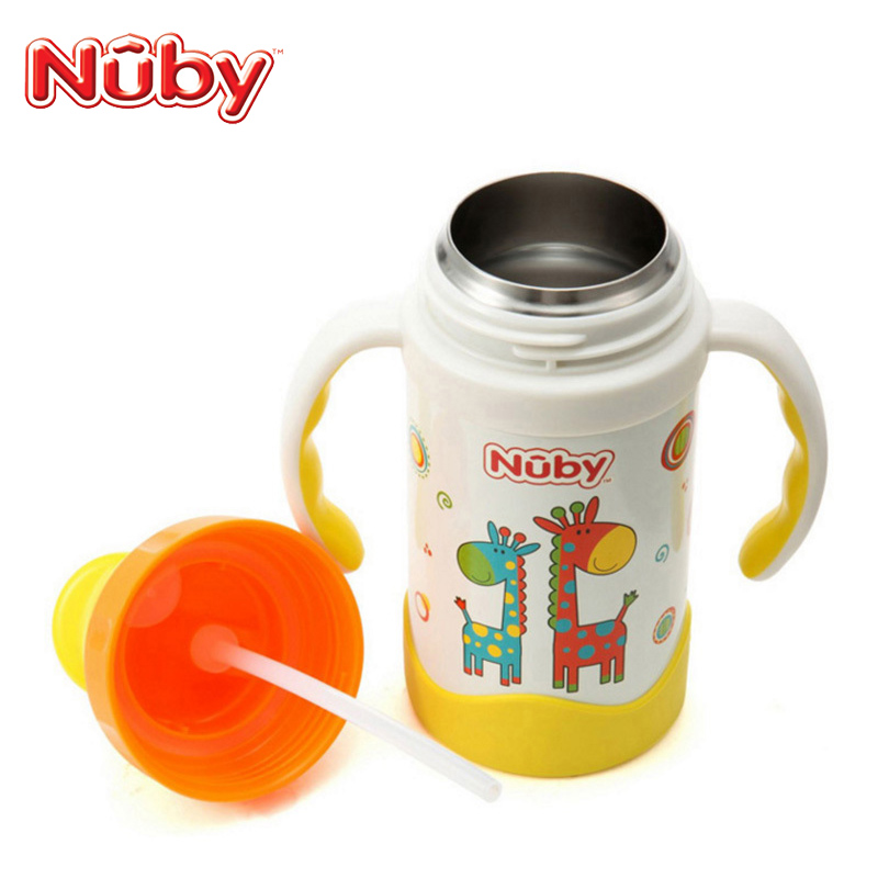 努比(Nuby)孕婴童水壶 不锈钢真空保温吸管杯 280ml（长颈鹿）