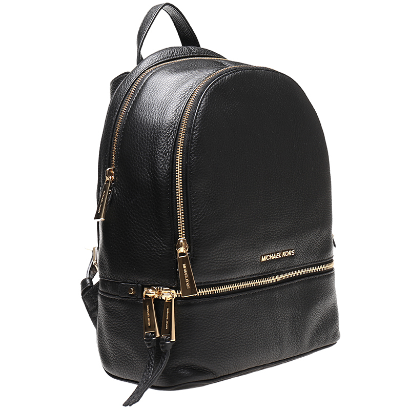 MICHAEL KORS 迈克·科尔斯 MK双肩包 奢侈品 牛皮女士金属拉链双肩包 中号黑色