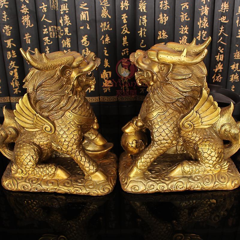 礼品之家 财富麒麟家居饰品 黄铜麒麟摆件 八卦麒麟大号铜工艺品送女朋友七夕情人节礼物