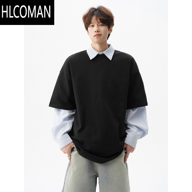 HLCOMAN260g纯色T恤男夏季美式复古短袖上衣oversize圆领打底衫
