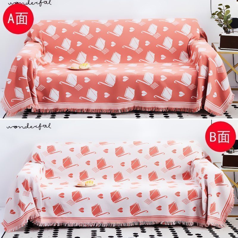 家柏饰(CORATED)北欧双面全盖沙发布沙发巾沙发毯布单沙发套罩沙发垫盖布 藕粉千纸鹤【双面】 180*260cm