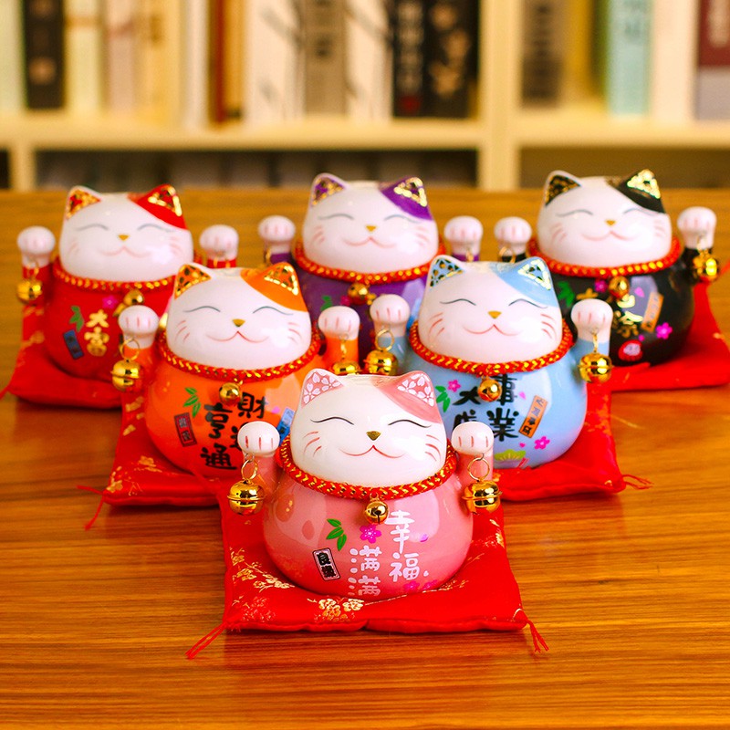 陶瓷猫摆件小号陶瓷存钱储蓄罐家居创意店铺开业礼品生日 三维工匠 4.5寸精打细算_245