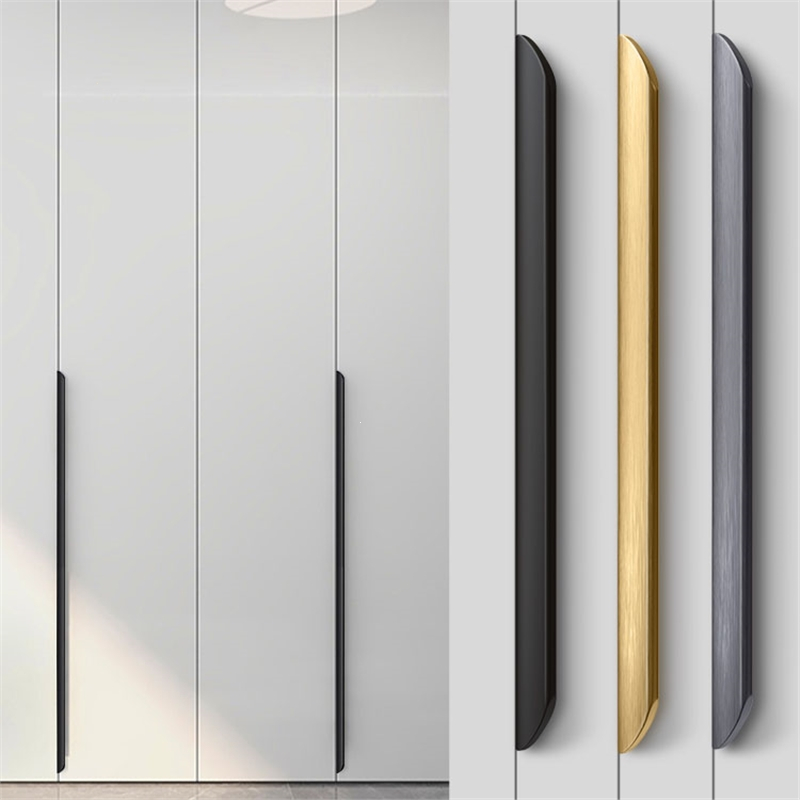 衣柜门隐形拉手的好长款现代简约高档黑色金色橱柜抽屉封边门把手极简