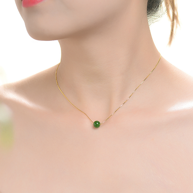 BF璀尚珠宝 菠菜绿路路通和田碧玉吊坠项链 BFD0094