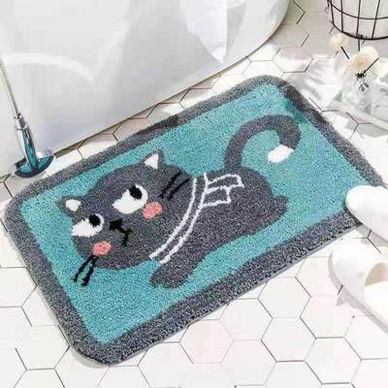 嘉创优品 卡通地垫门垫地毯卧室门口卫生间浴室防滑垫家用进门脚垫卫浴垫子 60*90CM[小黑猫-厚款长毛]高清大图