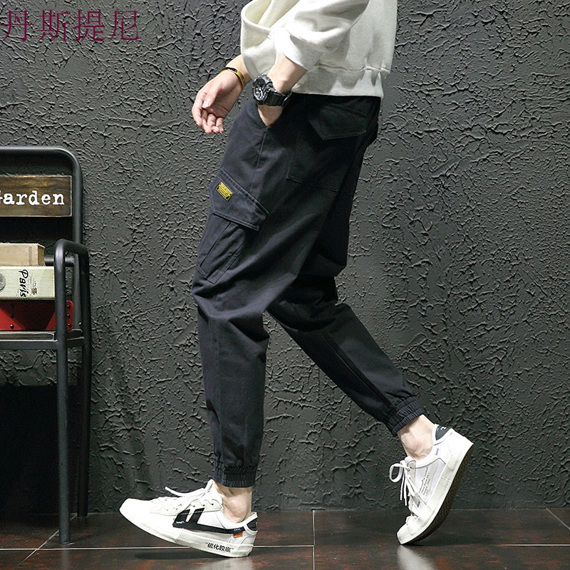 日系休闲裤男秋季新款宽松九分裤青年收口小脚裤男士原宿风工装裤