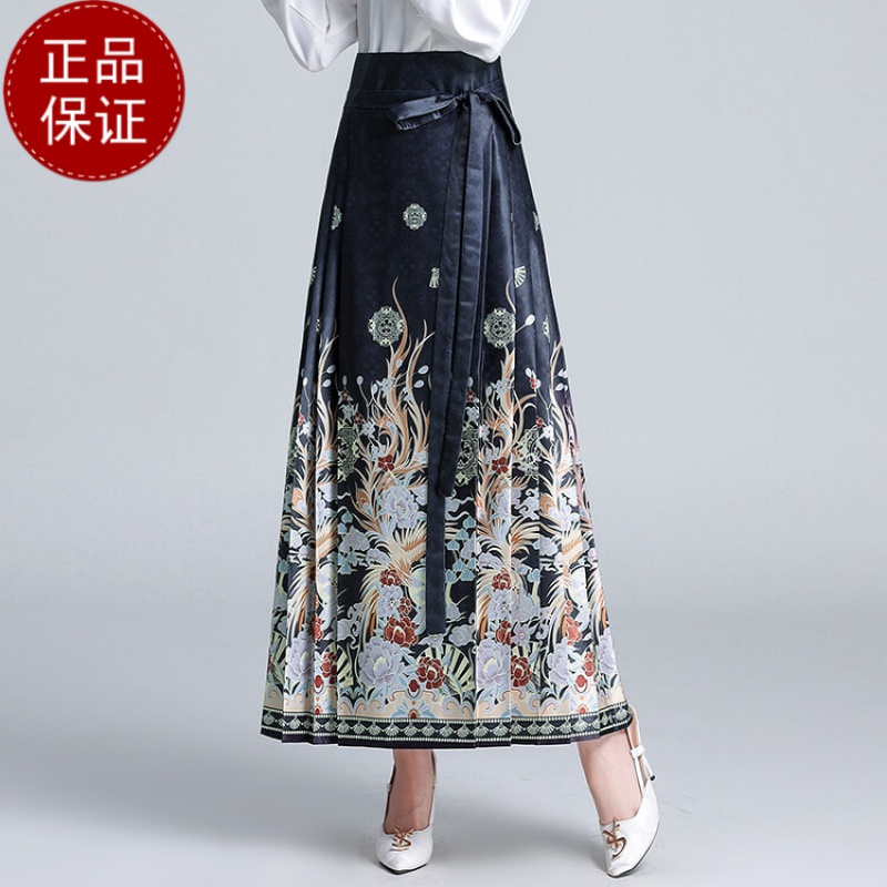 免费试穿2024新款国风新中式印花马面裙女高腰新款春秋改良汉服小个子白色半身裙子气质新中高清大图