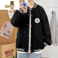 YANXU棒球服男复古高街美式薄款外套宽松初高中学生夹克百搭男X 2XL D172薄款外套黑色