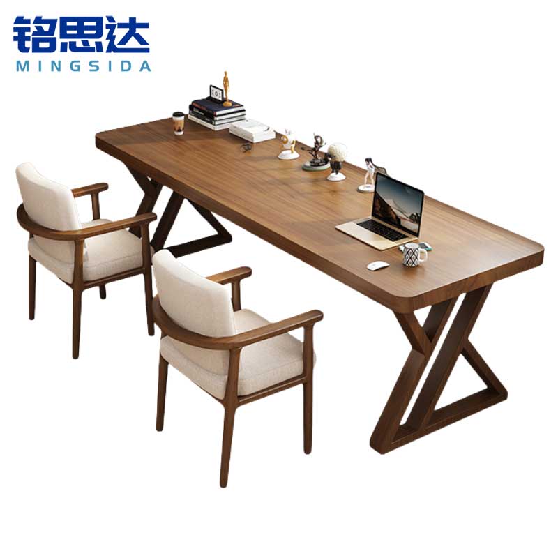 铭思达实木书桌 2.2米+2椅 套