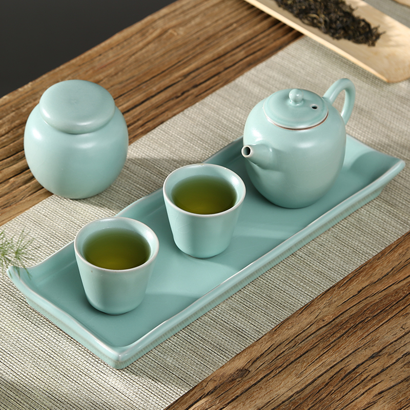 常生源 功夫茶具套装 原矿仿宋汝窑 旅行茶具 茶壶茶杯茶盘 办公家用 乐言茶具套组