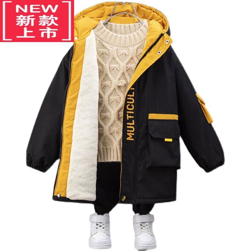 可莉允男童外套秋冬季2021新款中大童洋气加厚棉衣儿童中长款加绒风衣潮棉服图片