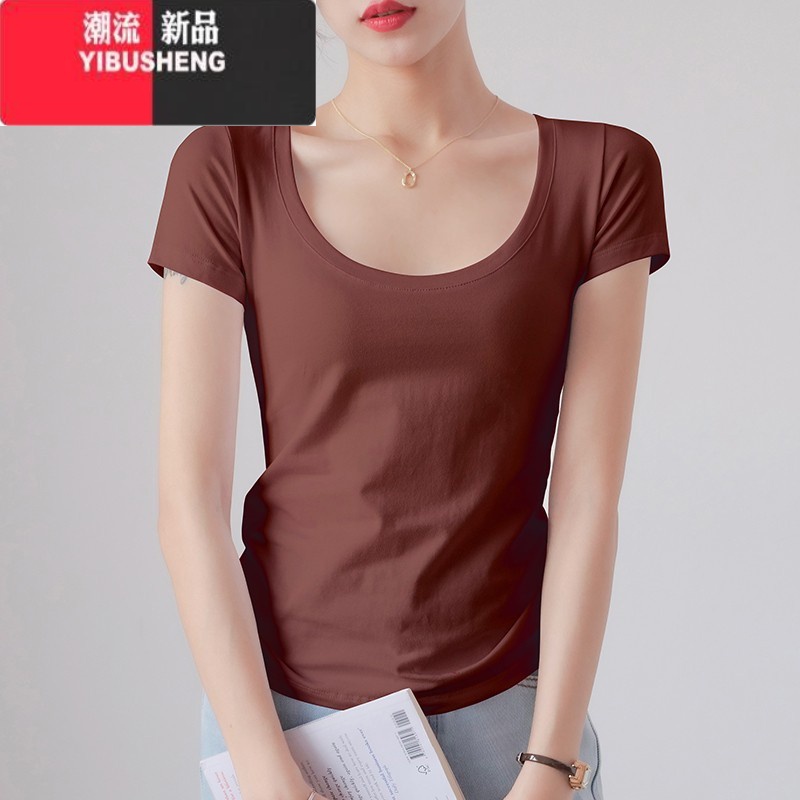 YIBUSHENG短袖t恤女白色紧身短款体恤季新款半袖修身内搭打底衫上衣高清大图