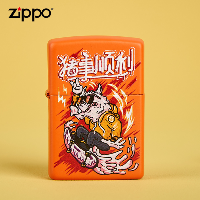 [苏宁自营]Zippo美国进口打火机彩印猪事顺利哑漆防风煤油火机好运祝福送礼zippo