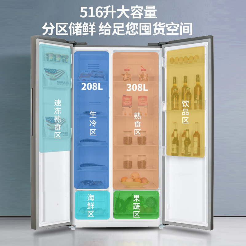 万宝(Wanbao)516升对开门双门大容量冰箱星空系列风冷无霜变频一级能效铂金净味家用电冰箱BCD-516WPGED