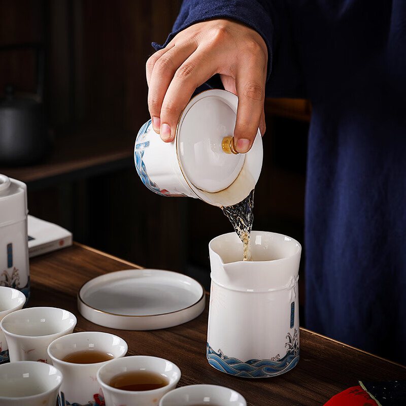 四海升平国风陶瓷茶具办公室茶具 居家会客茶艺用品 礼盒套装 9件套四海升平盖碗款S-804高清大图