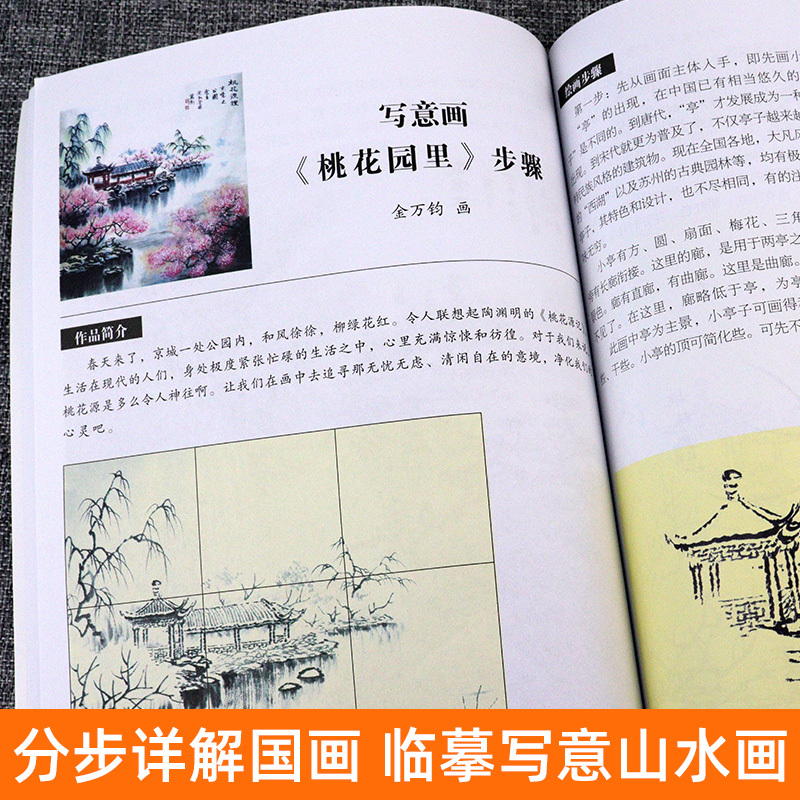[正版] 巧学国画写意山水画法金万钧编绘国画水墨画初学者入门绘画名师高清范本基础笔墨运用工具介绍毛笔用笔讲解工艺美术临