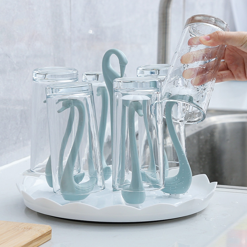 玻璃杯架水杯倒挂架旋转茶杯架收纳架机时光旧巷沥水杯架子带托盘家用