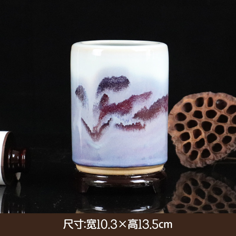创意陶瓷器花瓶摆件笔筒钧瓷景德镇客厅插花干花小手工装饰工艺品收纳袋 三维工匠 红7-钧瓷