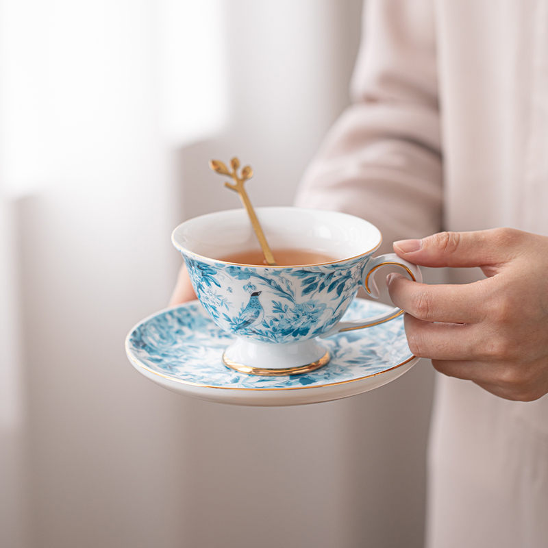 苏氏陶瓷(SUSHI CERAMICS)情侣咖啡杯碟套装新中式花鹊轻奢朋友生日乔迁闺蜜新婚伴手礼物