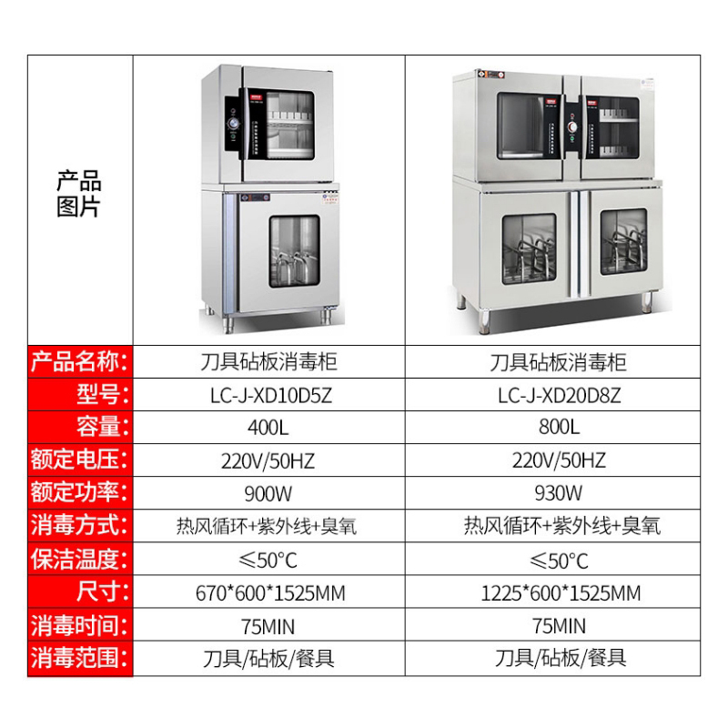 乐创 lecon不锈钢加厚多功能双门刀具粘板组合多功能消毒柜 LC-J-XD20D8Z