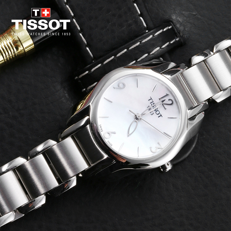 [低至6折]天梭(TISSOT)瑞士手表 海浪系列小巧雅致贝母表盘 钢带女士石英表T023.210.11.117.00
