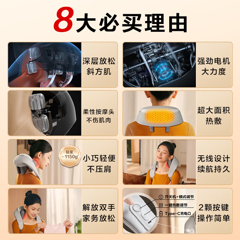 skg颈椎按摩器H5舒享[王一博同款]肩颈部腰背部披肩强劲揉捏热敷按摩仪生日圣诞节礼物送父母男女友_高清大图