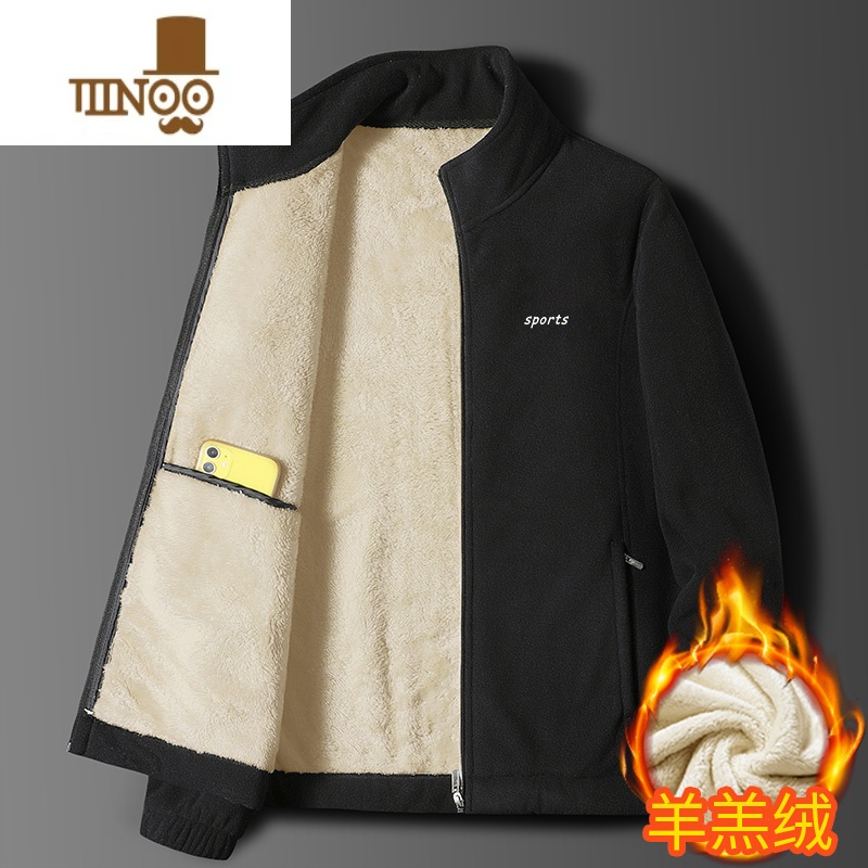 YANXU加绒加厚夹克男士休闲抓绒卫衣新款羔绒上衣服保暖外套卫 XL 加绒921黑色