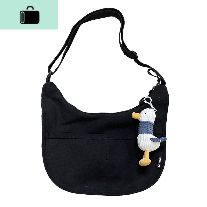 韩版ins简约大容量帆布饺子包日系2020新款潮纯色复古斜挎包男女NEWLAKE高清大图