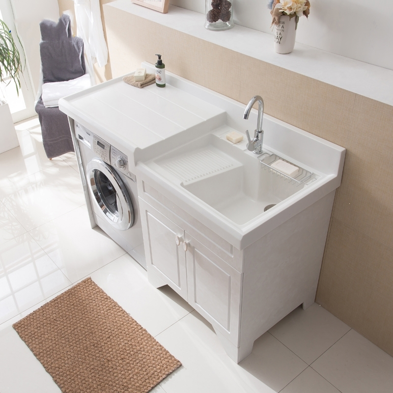全石材整体金刚石阳台洗衣柜石英石台面带搓衣板玉石滚筒洗衣机池 单