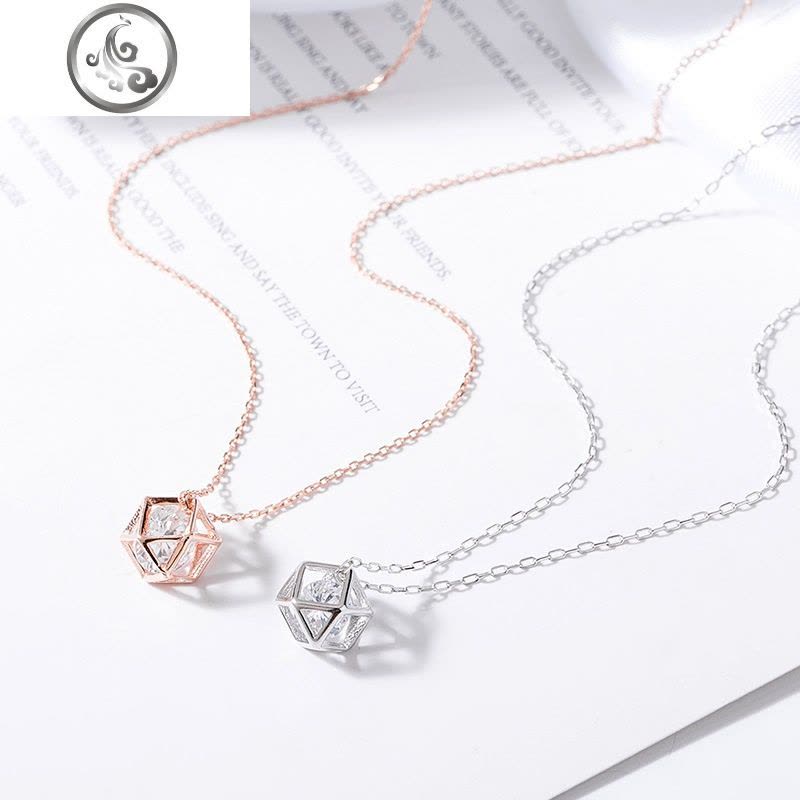 925银简约镂空切面锁骨项链闪钻球形几何之美项链日韩女 JiMi图片