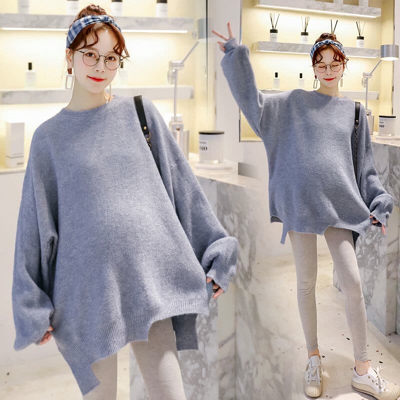 迪鲁奥(DILUAO)孕妇装秋装中长款孕妇宽松套装新款孕妇裙子大码针织衫色 均码[适合约90-160斤]图片