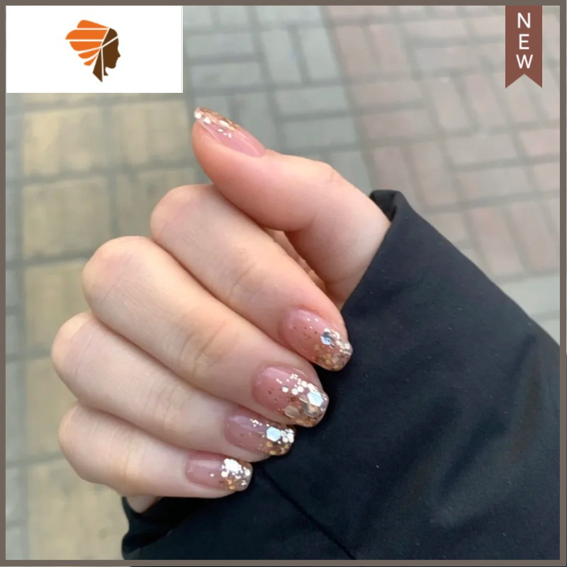 高级感新娘假指甲结婚甲片成品穿戴式显白孕妇三维工匠香槟色香槟闪片