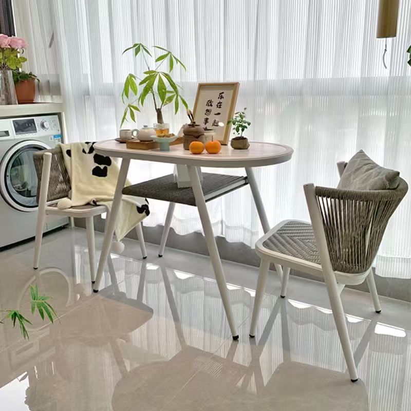 紫叶阳台桌椅现代简约藤椅三件套网红书桌户外收纳桌椅阳台休闲桌椅 白灰色藤坐款