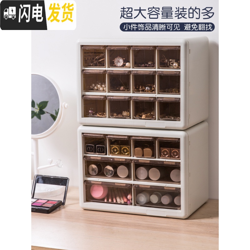 三维工匠网红化妆品收纳盒抽屉式口红盒防尘家用桌面整理梳妆台口红置物架高清大图