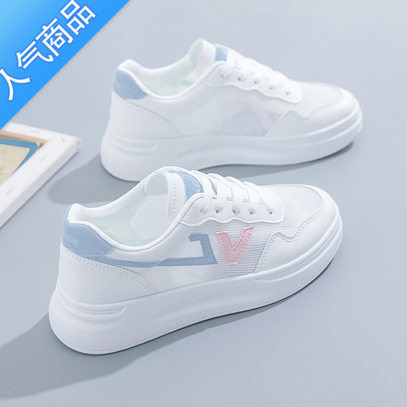 SUNTEK小白鞋女2023新款夏季薄款女生百搭运动厚底网鞋透气网面休闲鞋子高清大图