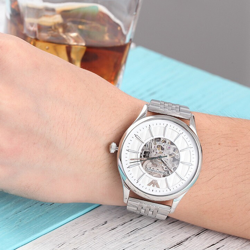 emporioarmani阿玛尼时尚手表男钢带镂空机械手表男ar1980