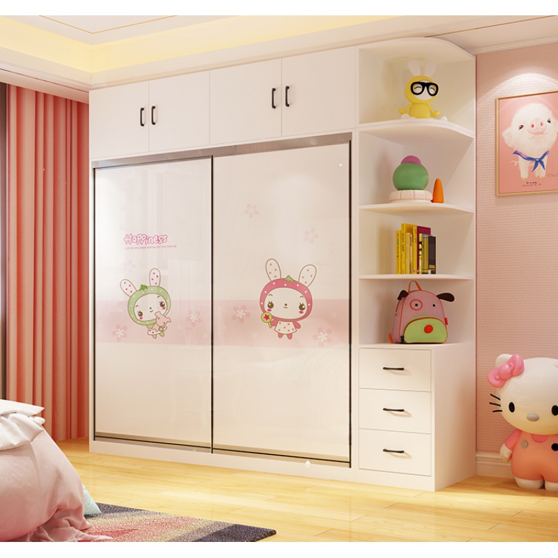 寻木匠衣柜实木推拉移卡通女孩女童简约现代卧室组装公主女生衣橱