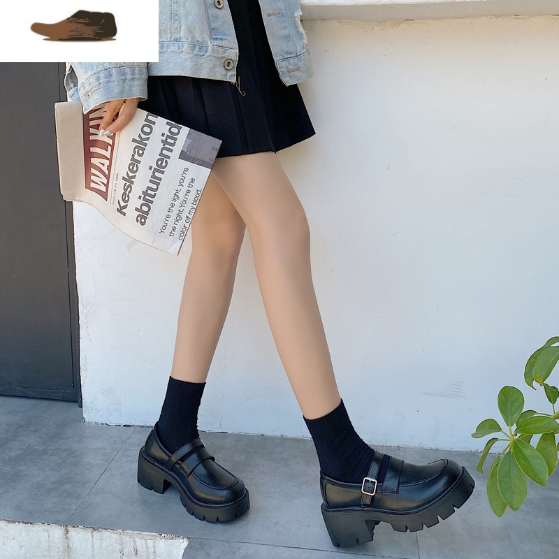 Ideamini玛丽珍小皮鞋女秋季2020新款复古厚底粗跟黑色百搭日系制服jk鞋子休闲鞋