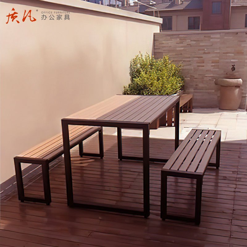 质凡户外餐桌庭院阳台露天桌子塑木室外餐桌 长凳子108x30x45cm