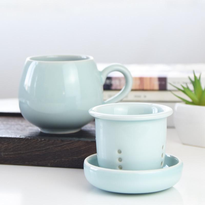 龙泉青瓷茶杯陶瓷带盖带过滤内胆泡茶杯茶水分离同心杯办公杯瓷杯家用喝水杯子新款茶杯水杯杯子喝水杯家用陶瓷杯