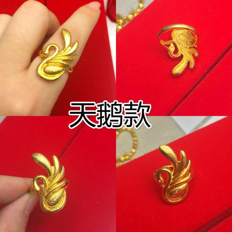 黄铜镀金戒指女创意天鹅戒手饰加工越南沙金开口戒指PTHSMY2914送女朋友七夕情人节礼物