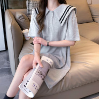 [2.5折价73元]唐狮夏季连衣裙女polo领学院风长款短袖中长裙百搭潮