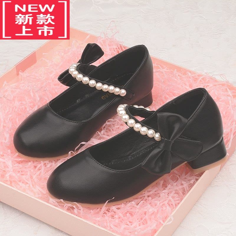 可莉允女童白色高跟鞋公主风2022春秋季皮鞋中大童鞋配晚礼服鞋黑色粉色运动休闲鞋图片