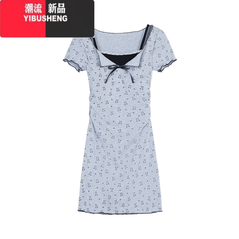 YIBUSHENG甜辣风小众假两件连衣裙女装季收腰裙子显瘦包臀裙短裙 短款 S