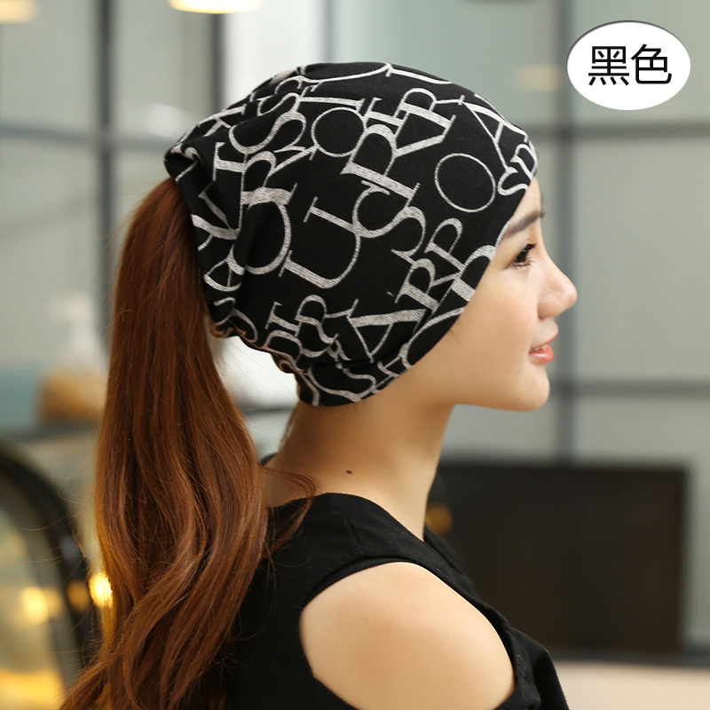 春秋季套头帽韩版时尚遮阳冬天月子帽秋冬防风头巾堆堆帽薄款帽子 字母套头帽-黑色 可调节