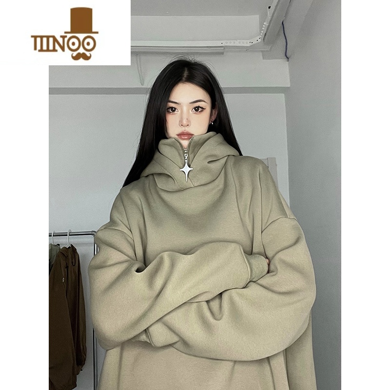 YANXU美式复古拉链高领卫衣男秋季新款设计感小众纯色潮牌感链小卫高清大图